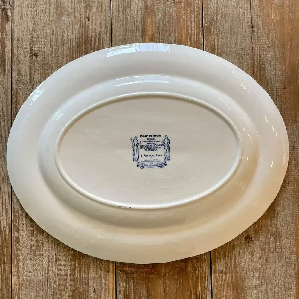 Fair Winds Alfred Meakin Staffordshire Blue White Historical Nautical Platter